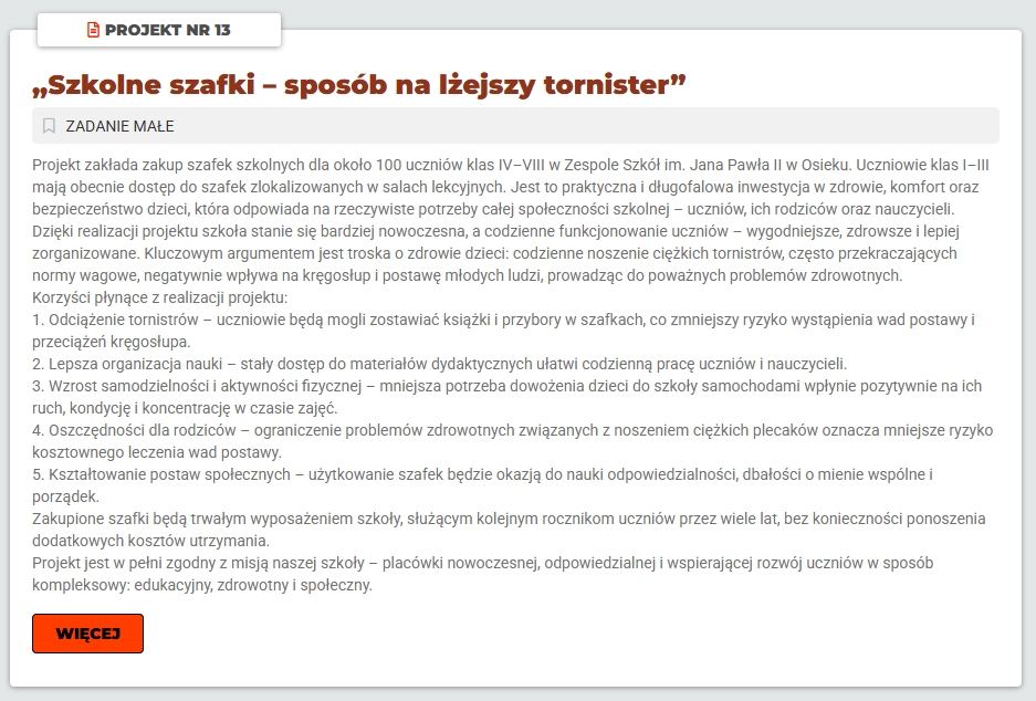 GŁOSUJ: Projekt nr 13 – „Szkolne szafki – sposób na lżejszy tornister”