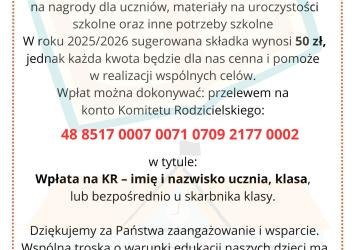 Wpłaty na Komitet Rodzicielski